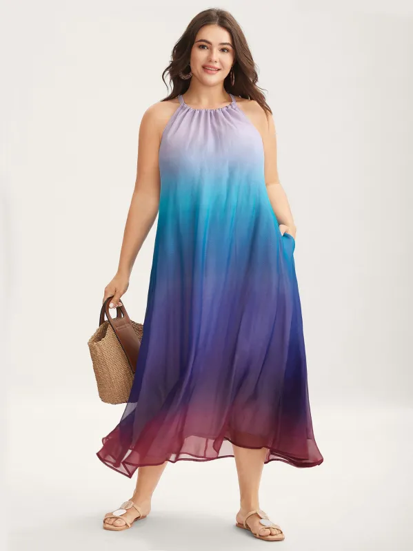 Ombre Gradient Pockets Sheer Midi Dress sold by Bloomchic