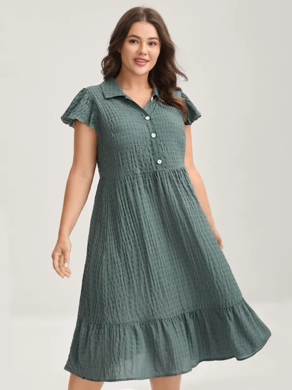 Textured Pockets Collar Flutter Sleeve Midi Dress sold by Bloomchic