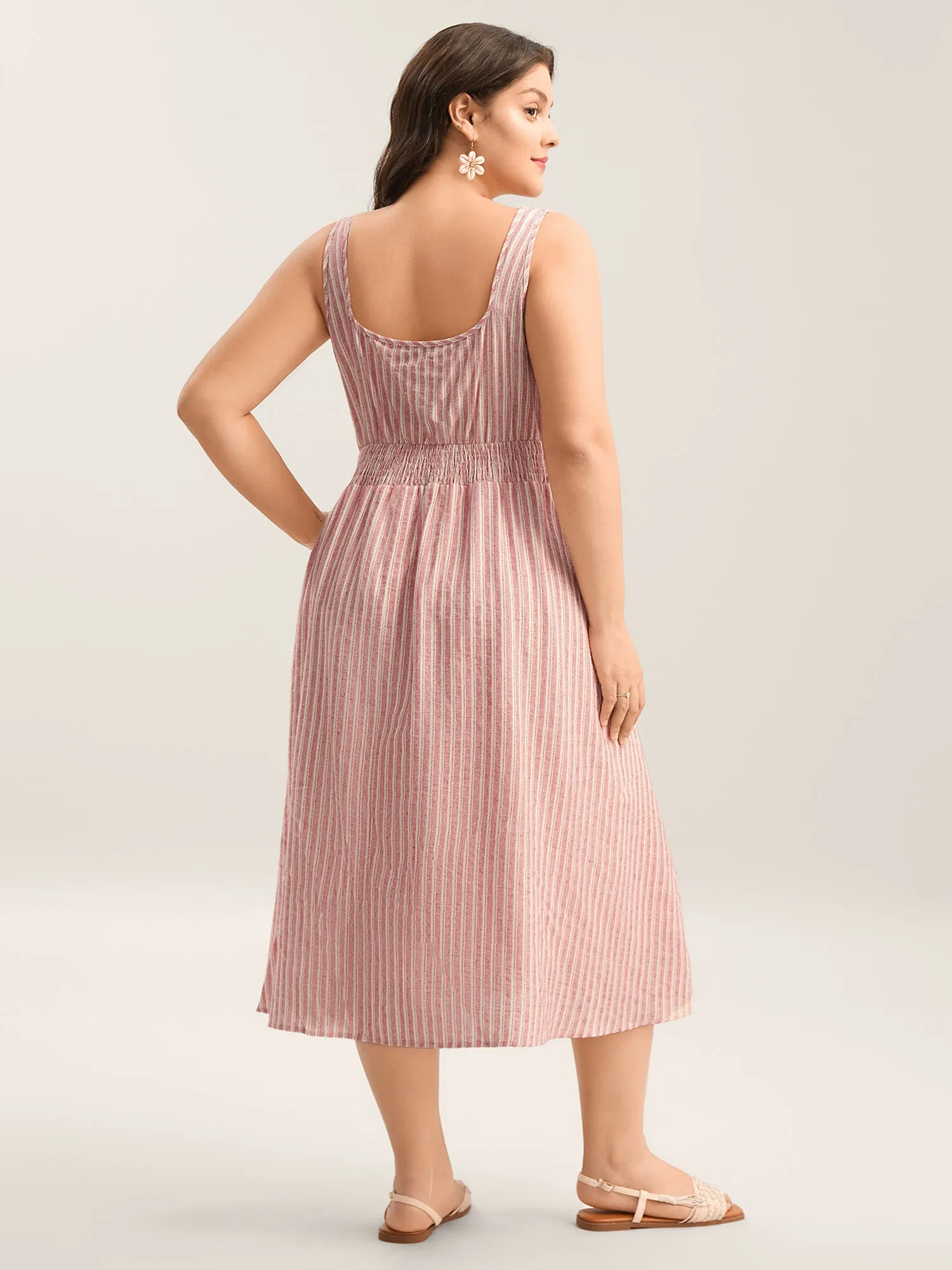 Stripe Print Shirred Waist Midi Dress sold by Bloomchic product image thumbnail 4