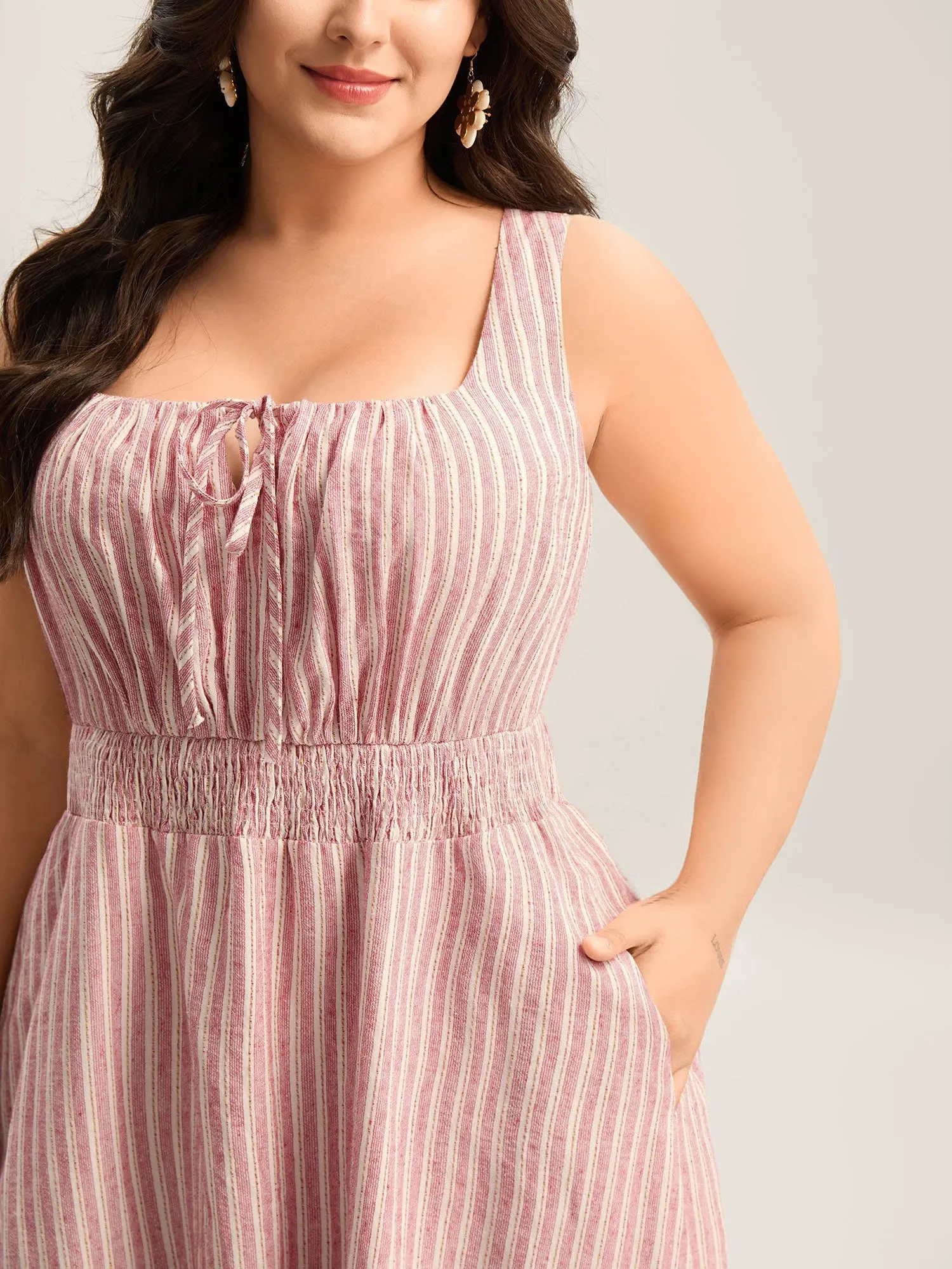 Stripe Print Shirred Waist Midi Dress sold by Bloomchic product image thumbnail 2