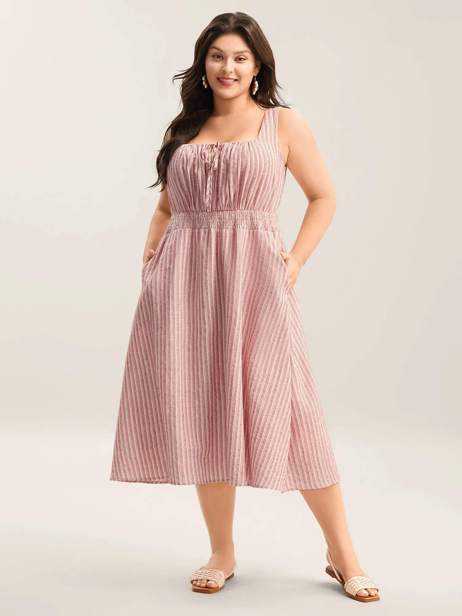 Stripe Print Shirred Waist Midi Dress sold by Bloomchic product image thumbnail 3