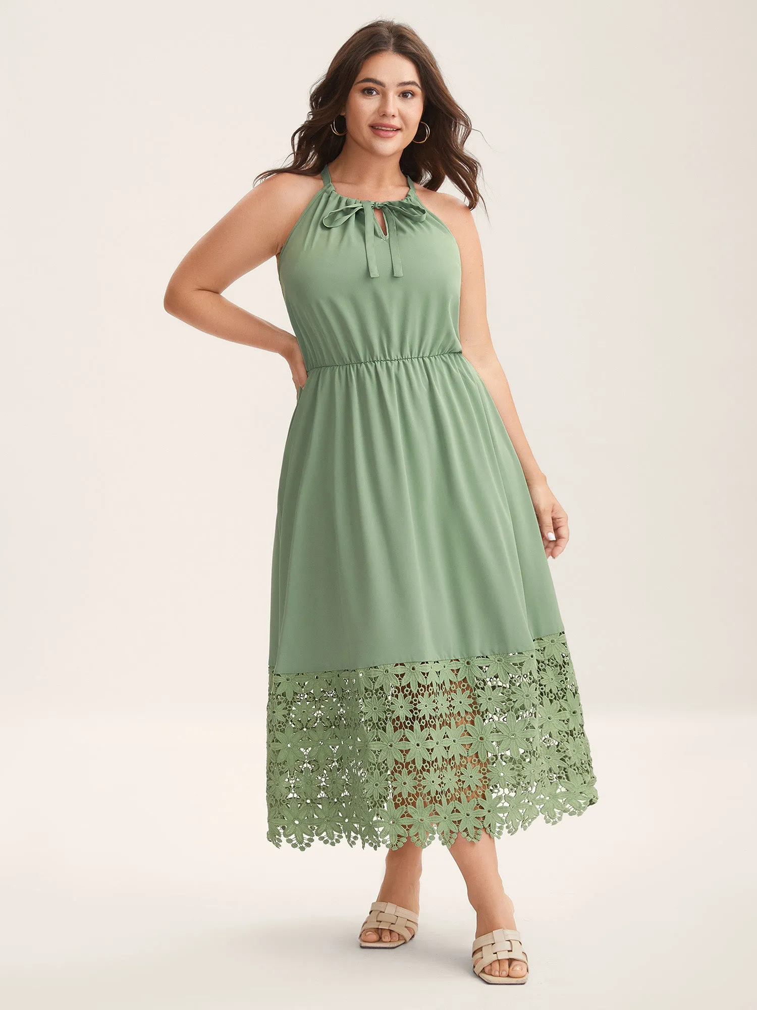 Lace Cut-Out Stretchy Waist Midi Dress sold by Bloomchic product image thumbnail 3