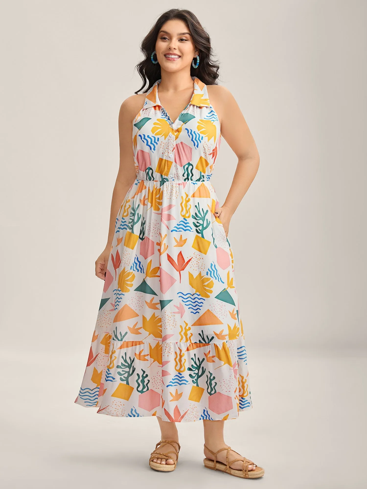 All About Sea Stretchy Waist Midi Dress sold by Bloomchic