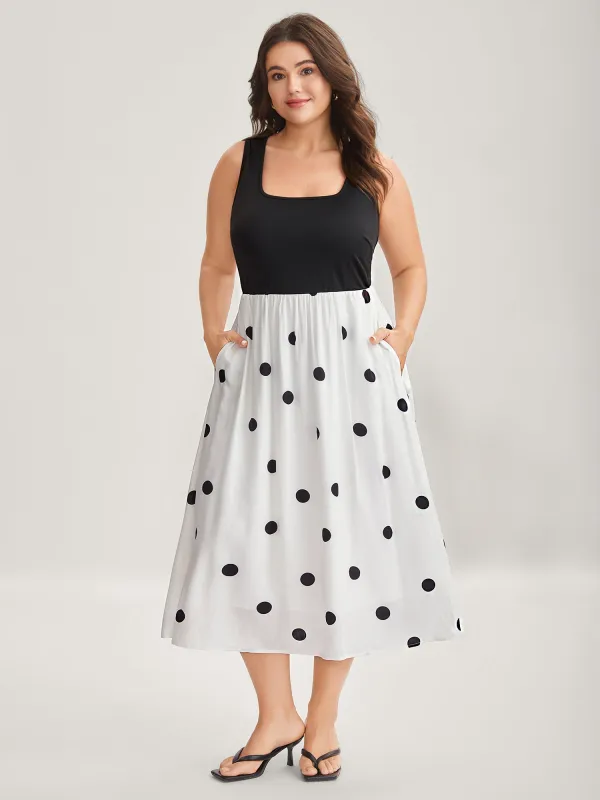 Polka Dots Stretchy Waist Pockets Midi Dress sold by Bloomchic