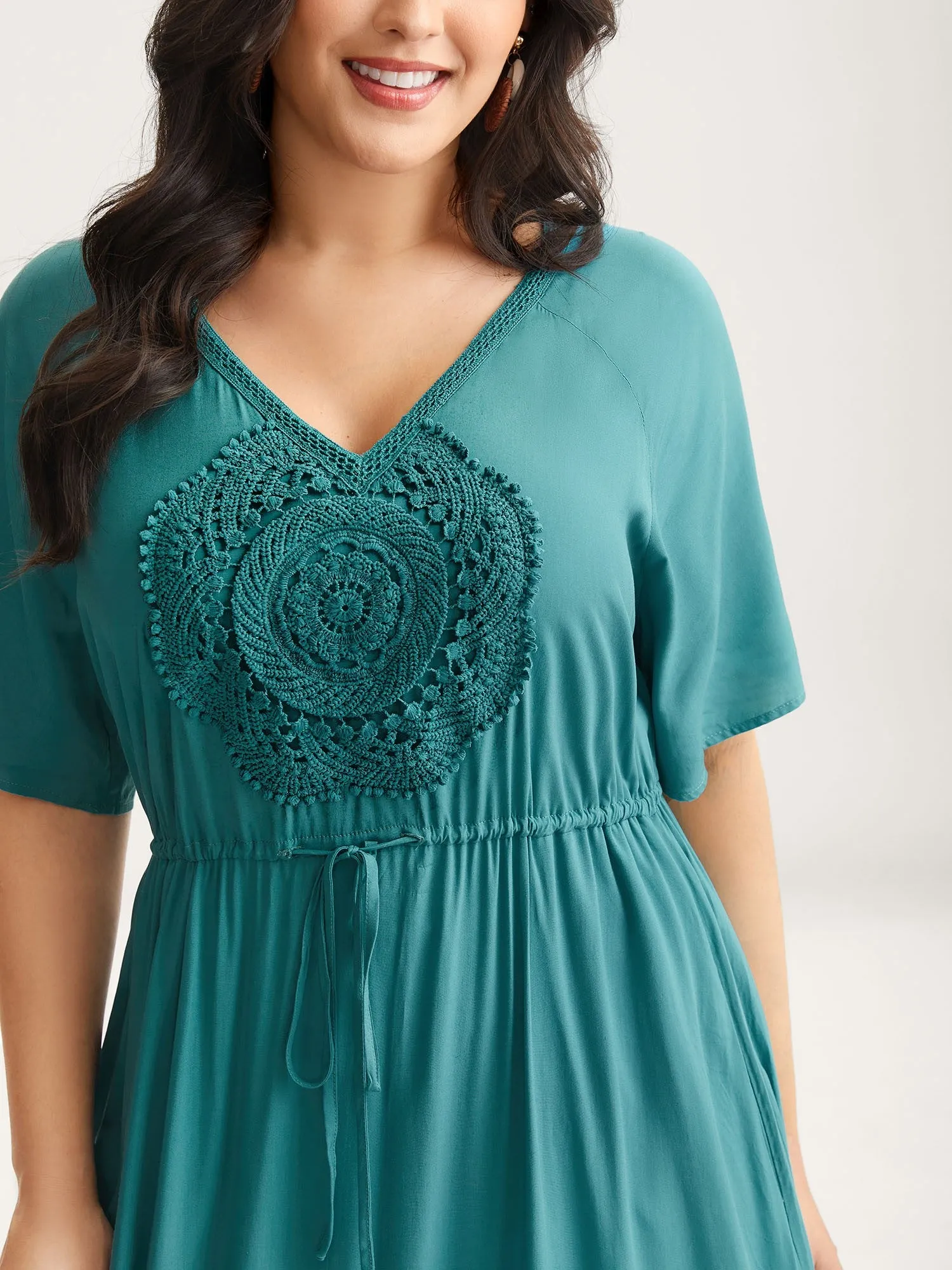 Rayon Lace Trim Waist Tie Midi Dress sold by Bloomchic product image thumbnail 2