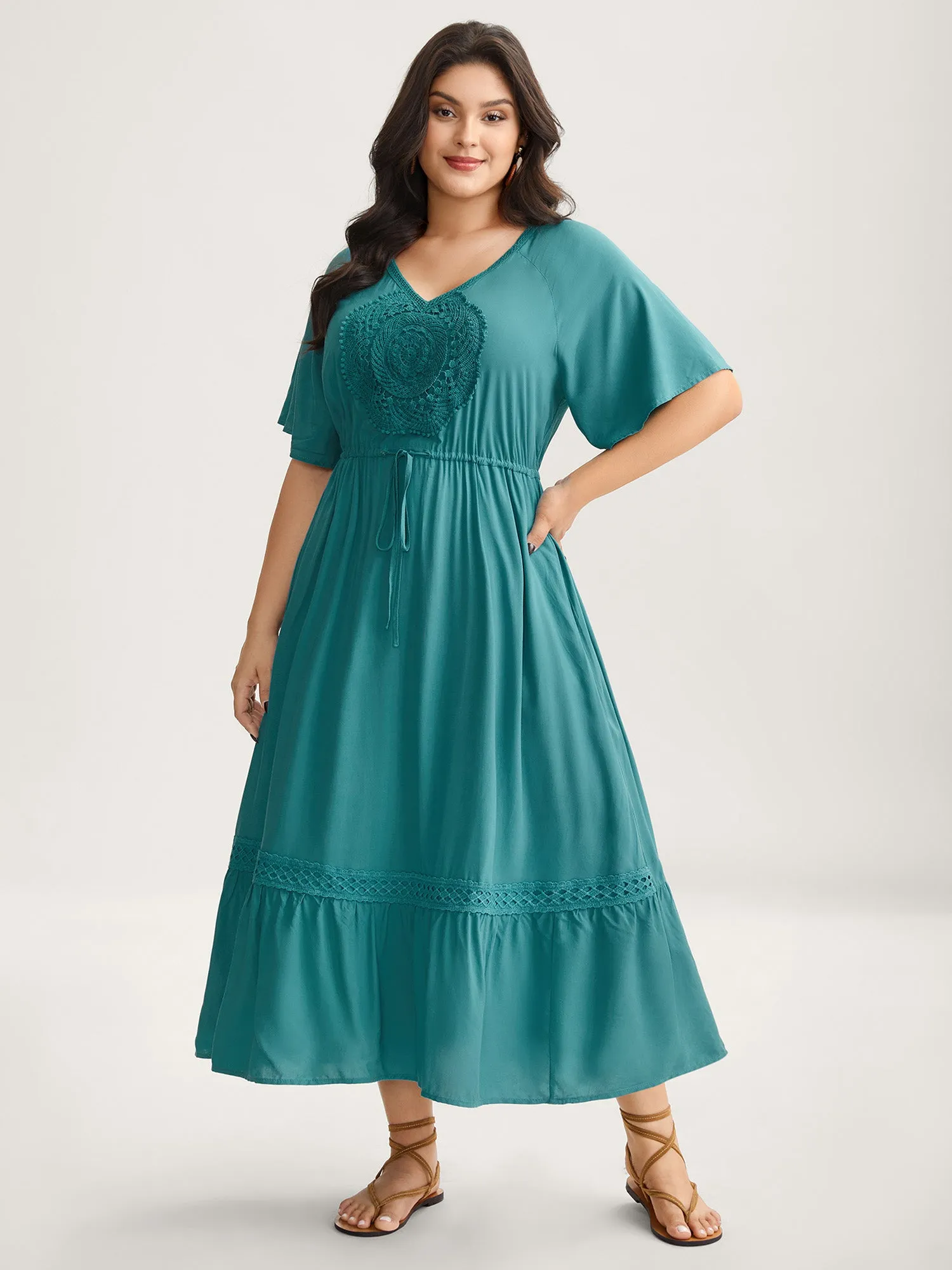 Rayon Lace Trim Waist Tie Midi Dress sold by Bloomchic product image thumbnail 3