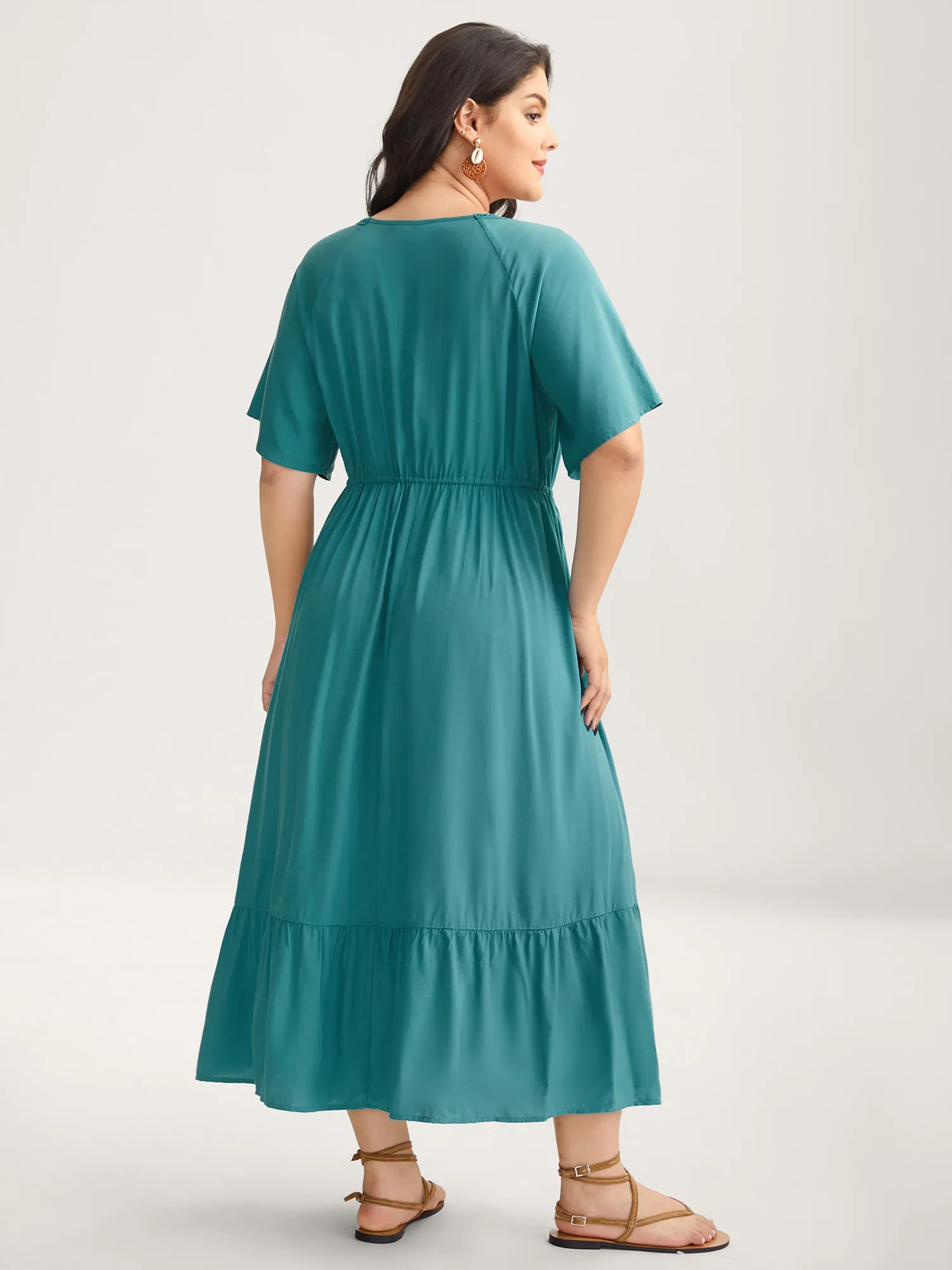 Rayon Lace Trim Waist Tie Midi Dress sold by Bloomchic product image thumbnail 4