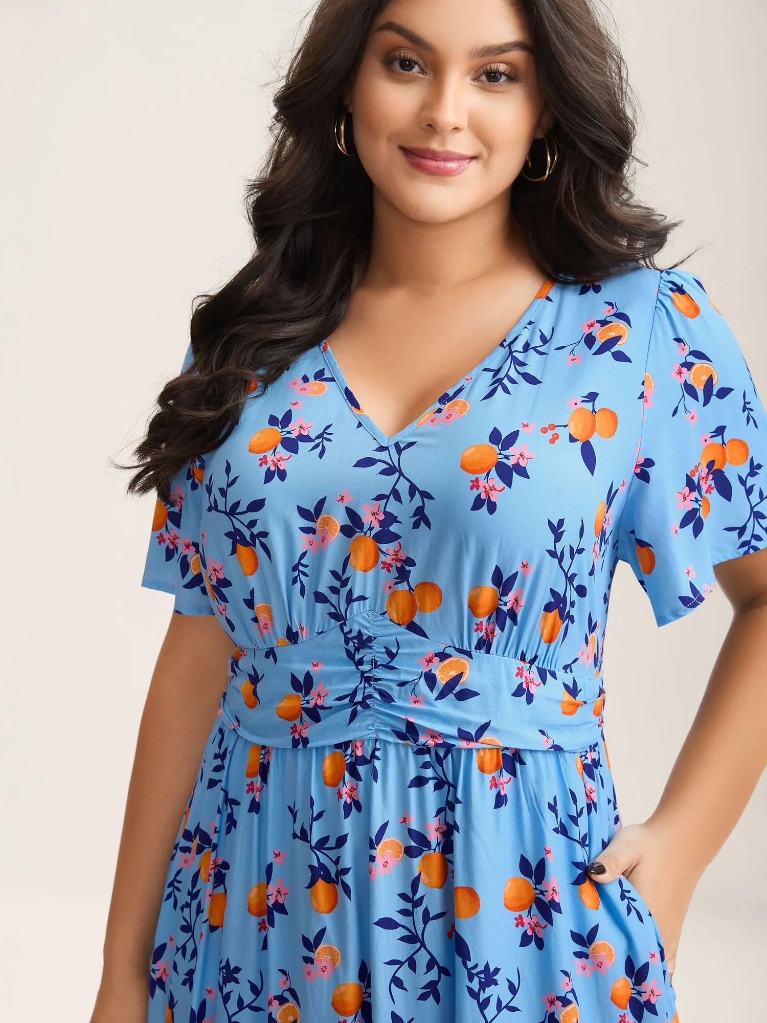 Citrus Print Cinched-Waist Midi Dress sold by Bloomchic product image thumbnail 2