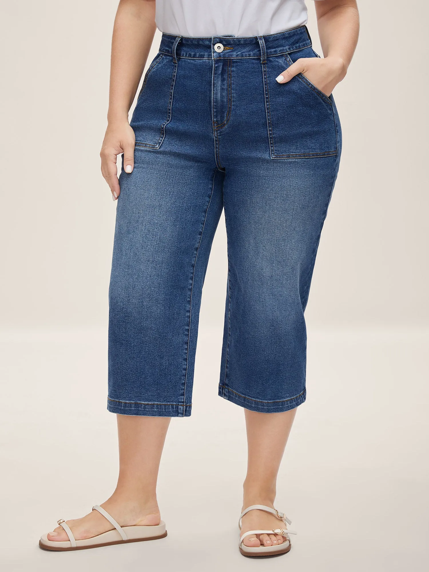 Stretchy Mid-Rise Capri Jeans sold by Bloomchic