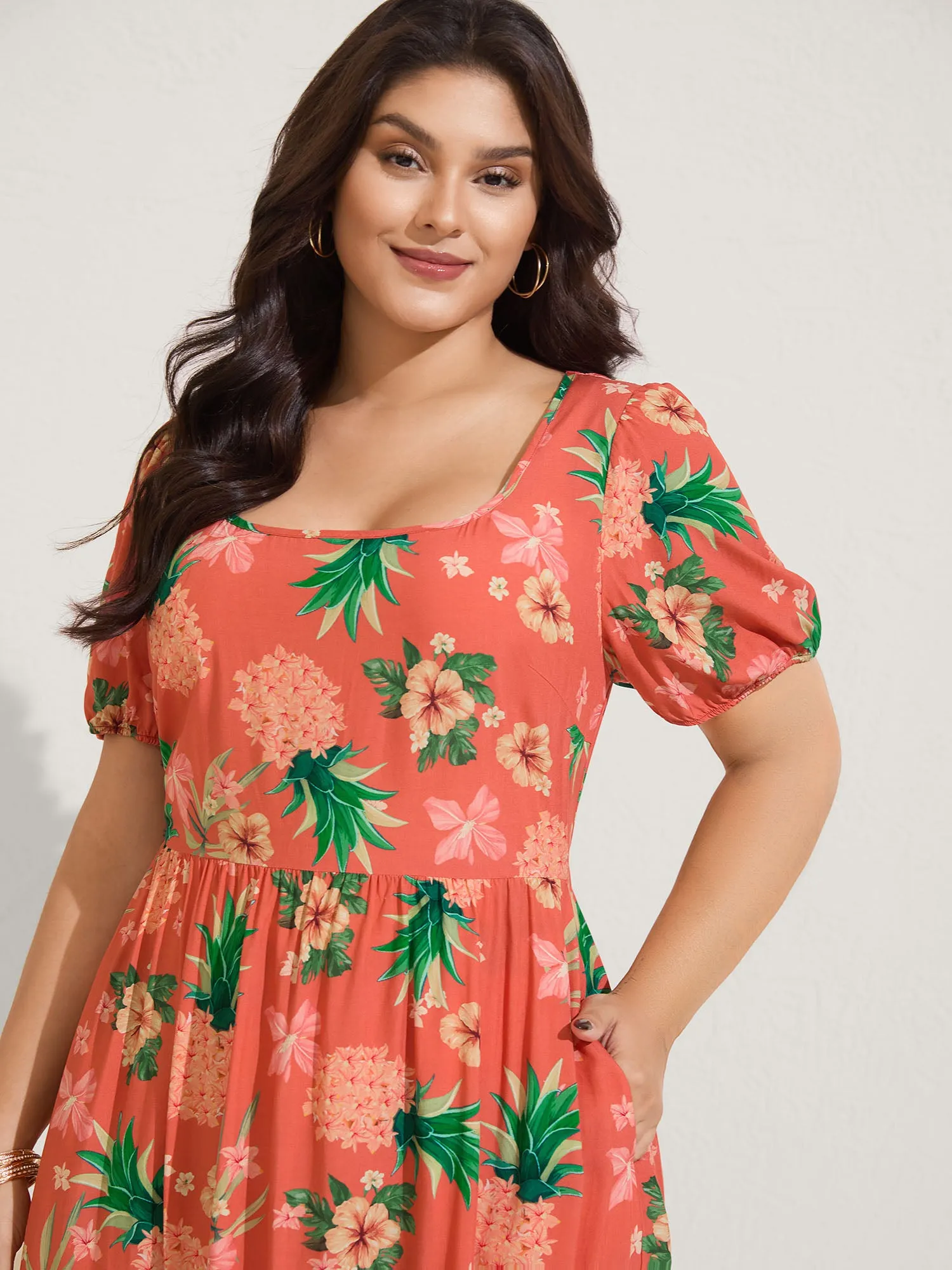 Fruity Floral Print Square Neck Midi Dress sold by Bloomchic product image thumbnail 2