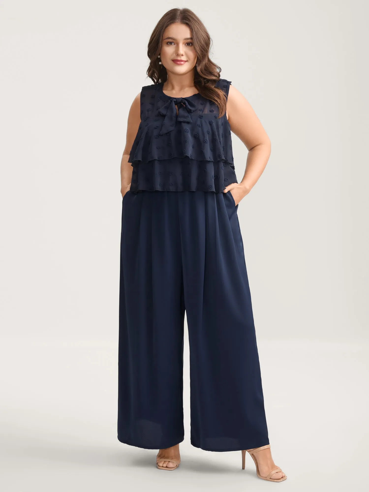 Polka Dots Adjustable Shoulder Sheer Jumpsuit sold by Bloomchic product image thumbnail 3