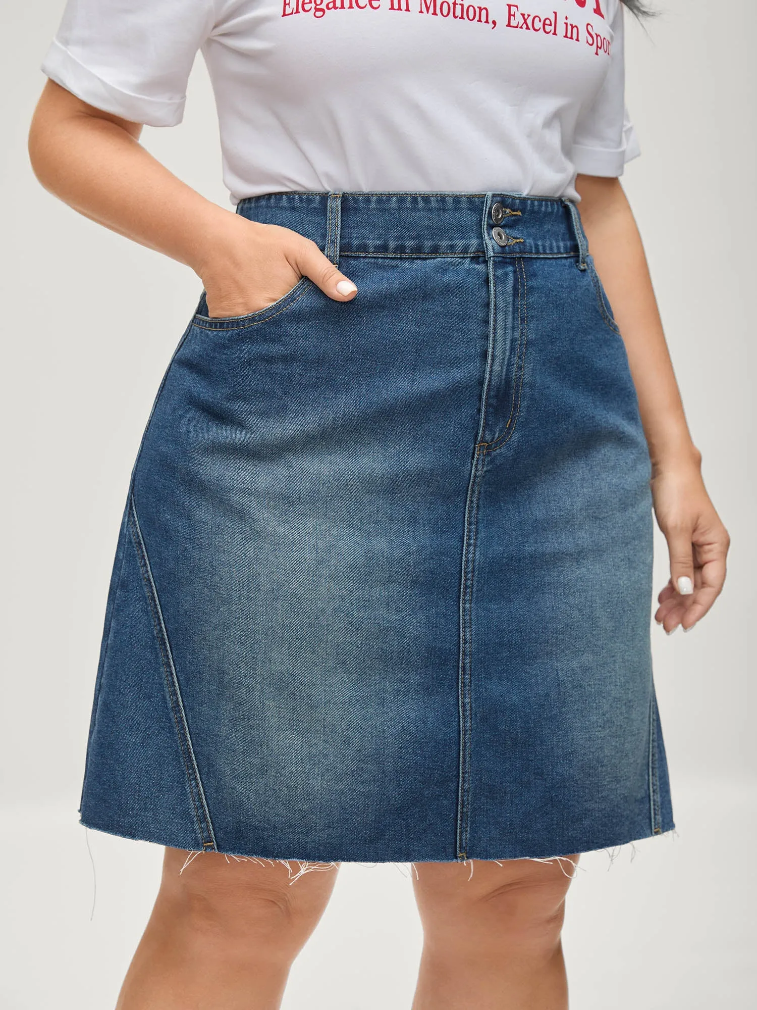 Stretchy Waist Classic Denim Skirt sold by Bloomchic
