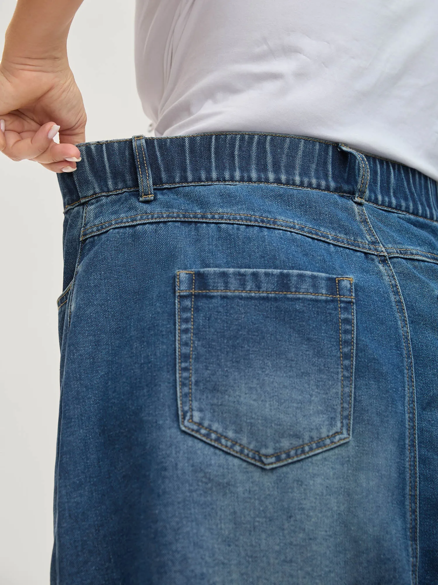 Stretchy Waist Classic Denim Skirt sold by Bloomchic product image thumbnail 5