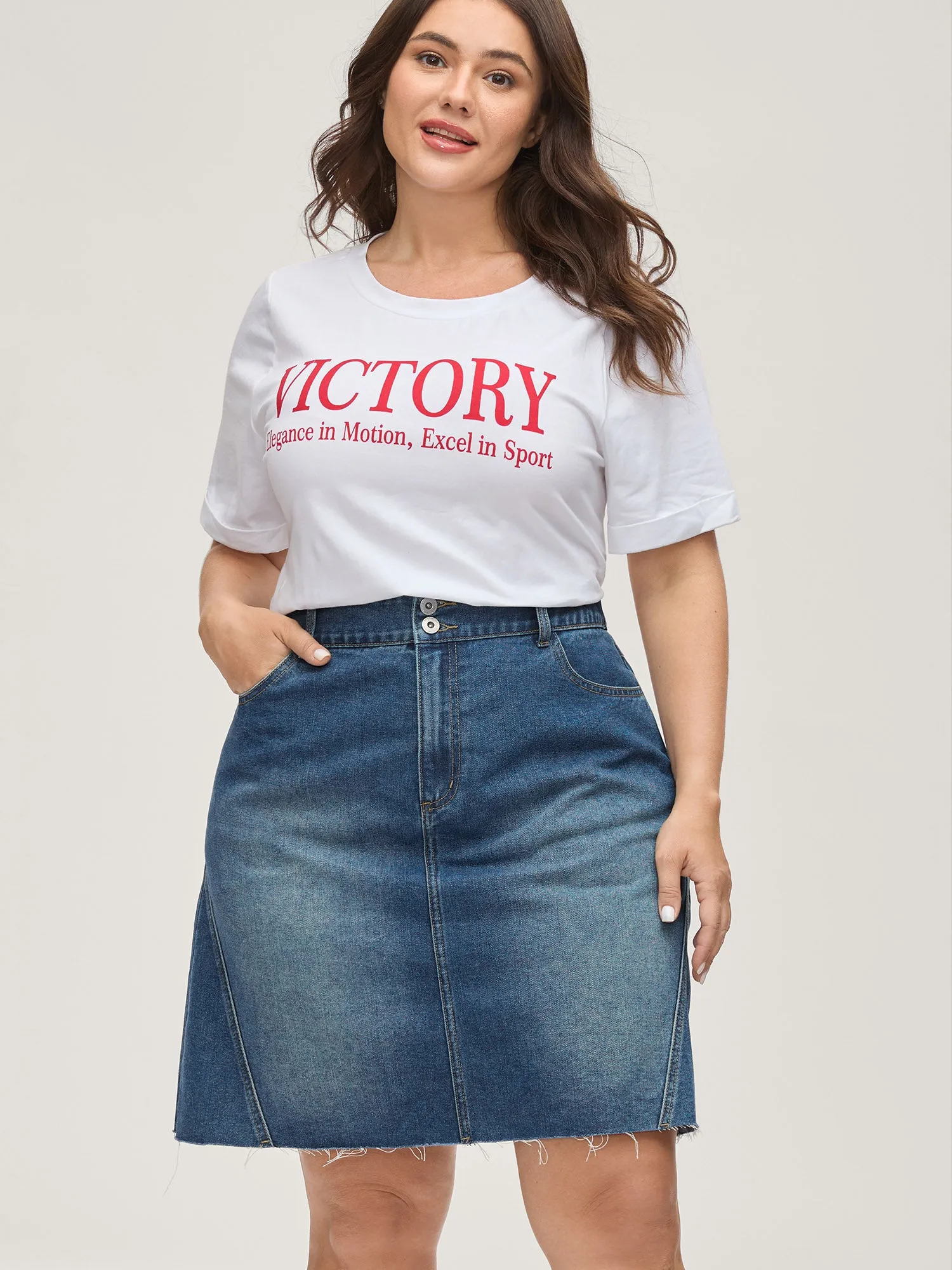 Stretchy Waist Classic Denim Skirt sold by Bloomchic product image thumbnail 3