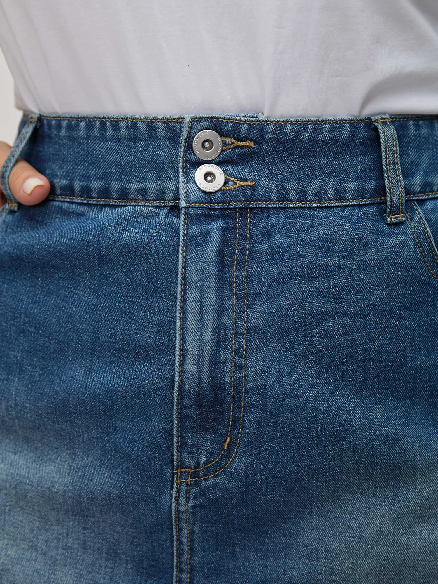 Stretchy Waist Classic Denim Skirt sold by Bloomchic product image thumbnail 4