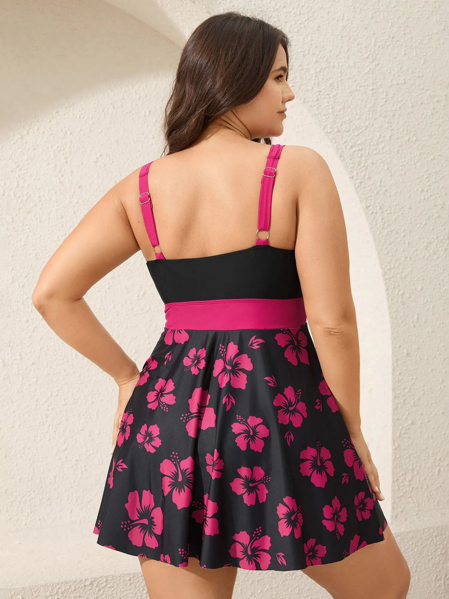 Color Contrast Floral Drawstring Swim Dress sold by Bloomchic product image thumbnail 4