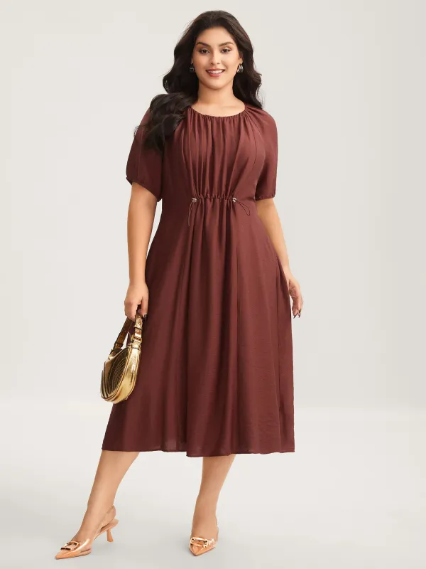 Rayon Pleated Waist-Cut Midi Dress sold by Bloomchic