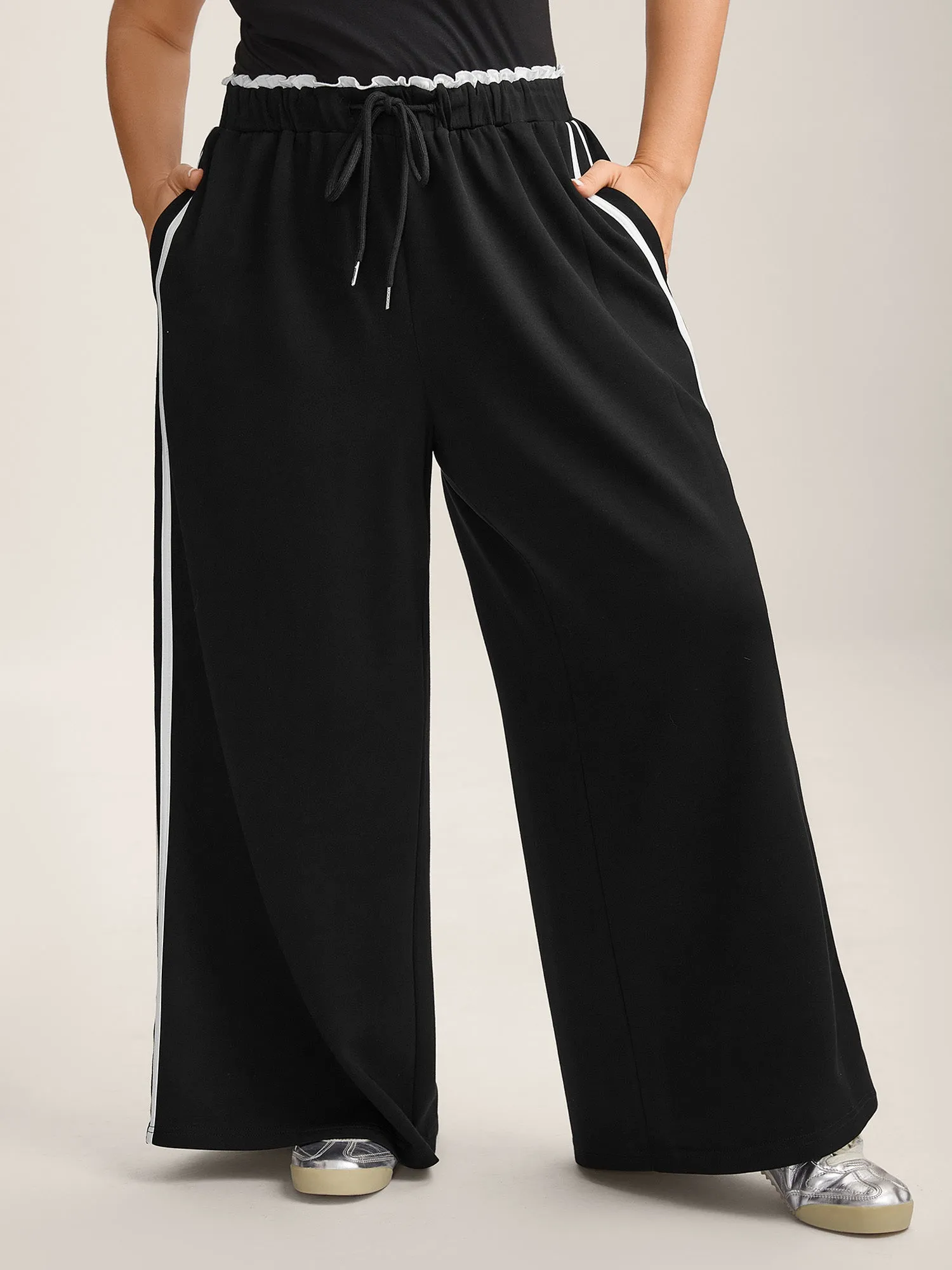 Contrast Lines Drawstring Wide-Leg Pants sold by Bloomchic