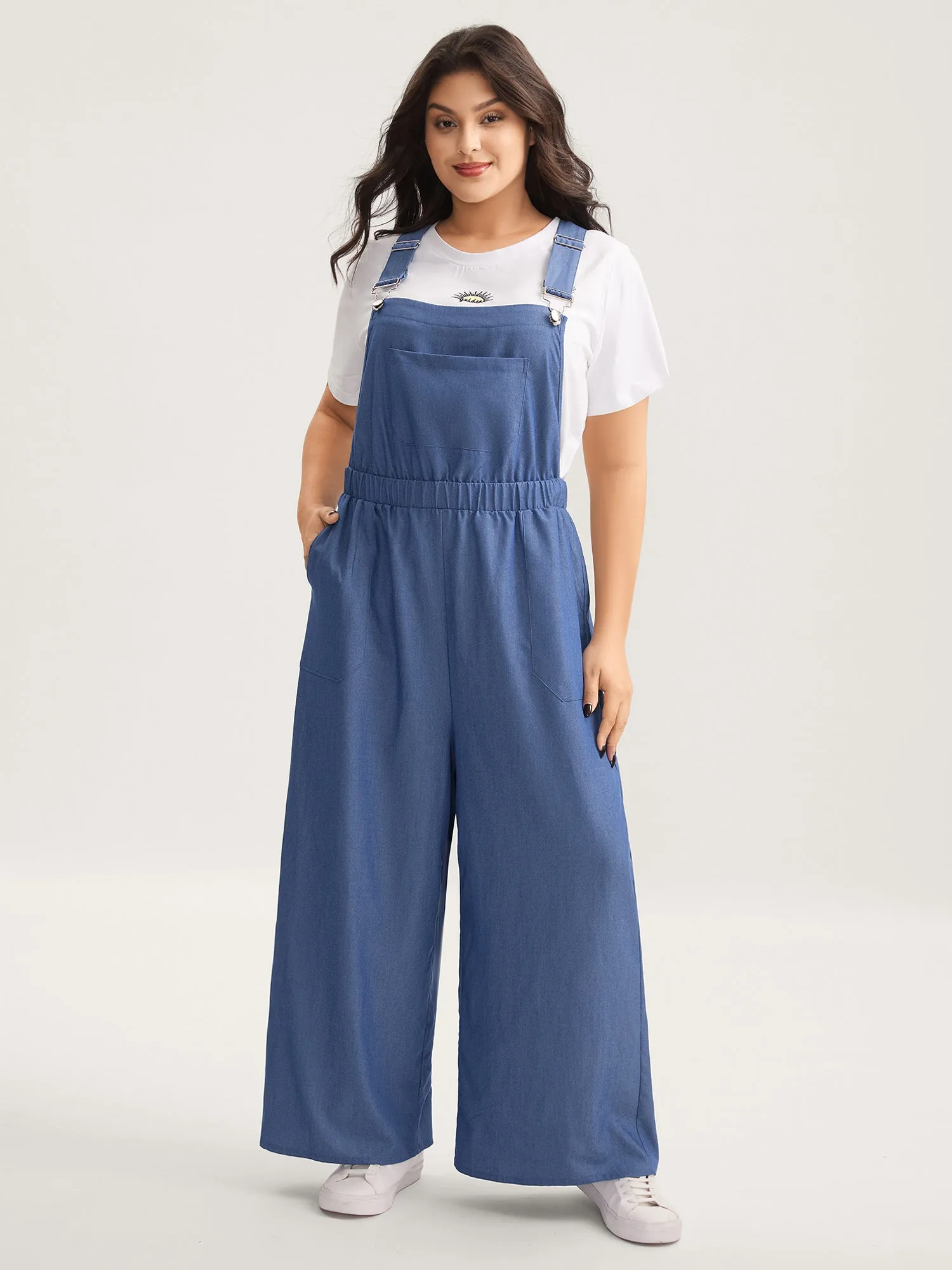 Stretchy Rayon Overall Straps Denim Jumpsuit sold by Bloomchic