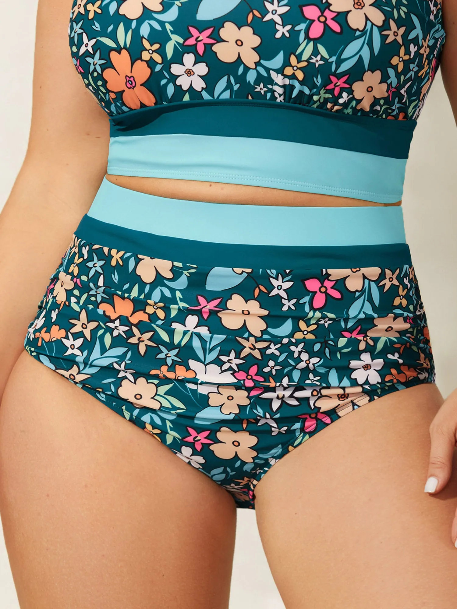 Floral Print Color Contrast Swim Bottoms sold by Bloomchic