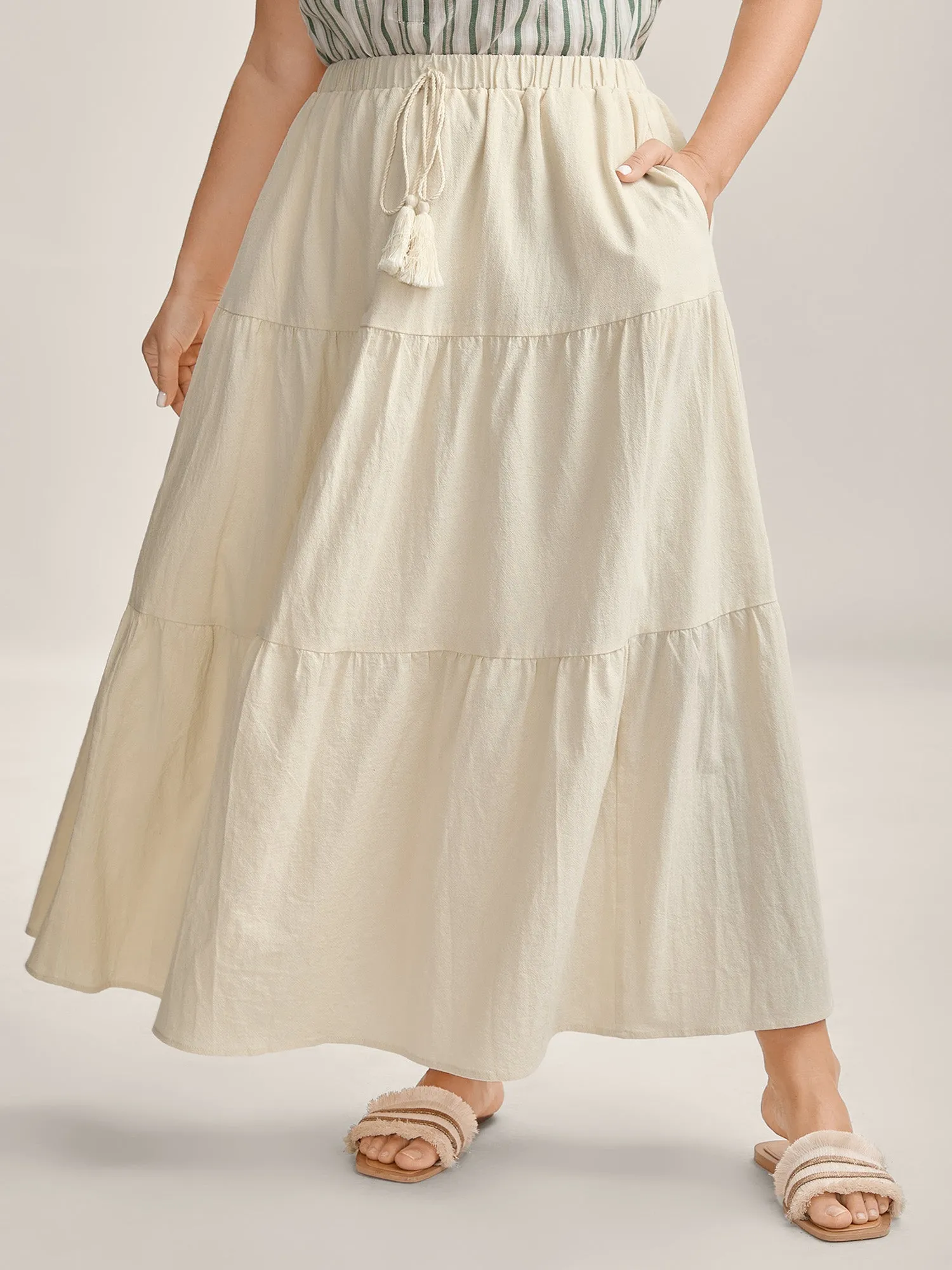 Stretchy Waist Drawstring Tiered Maxi Skirt sold by Bloomchic