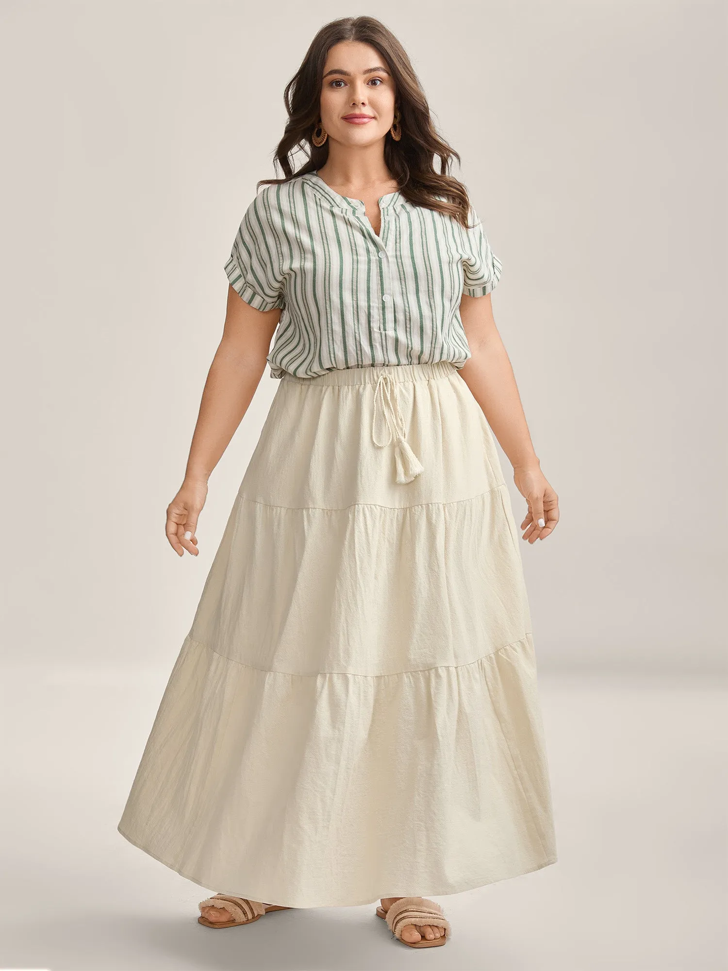 Stretchy Waist Drawstring Tiered Maxi Skirt sold by Bloomchic product image thumbnail 2