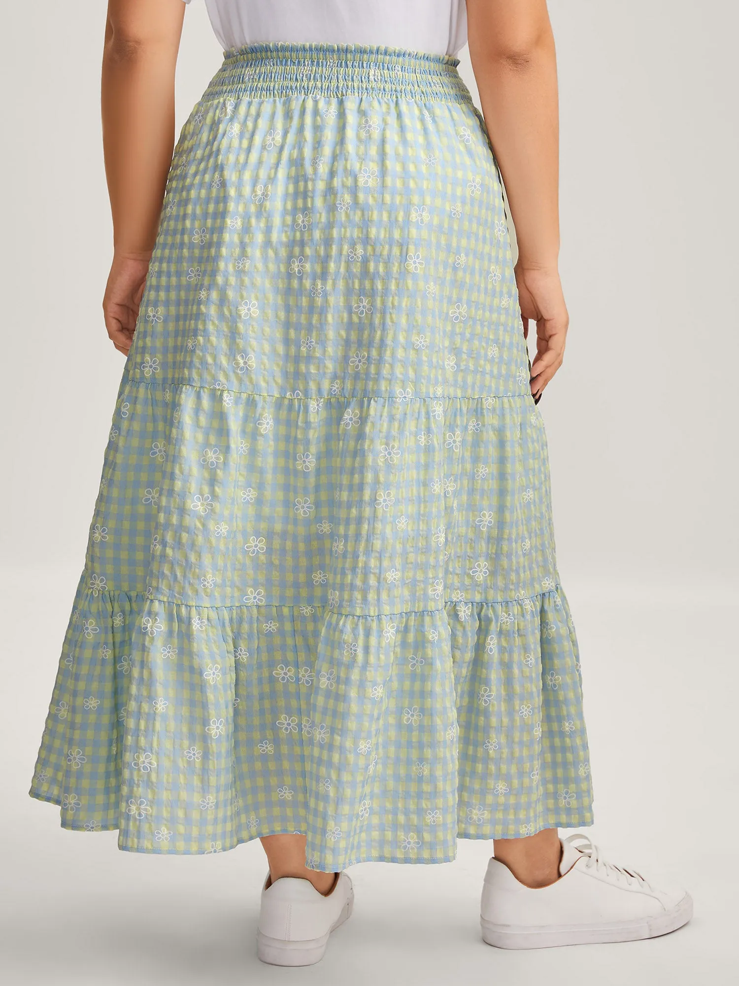 Plaid Floral Shirred Waist Maxi Skirt sold by Bloomchic product image thumbnail 4