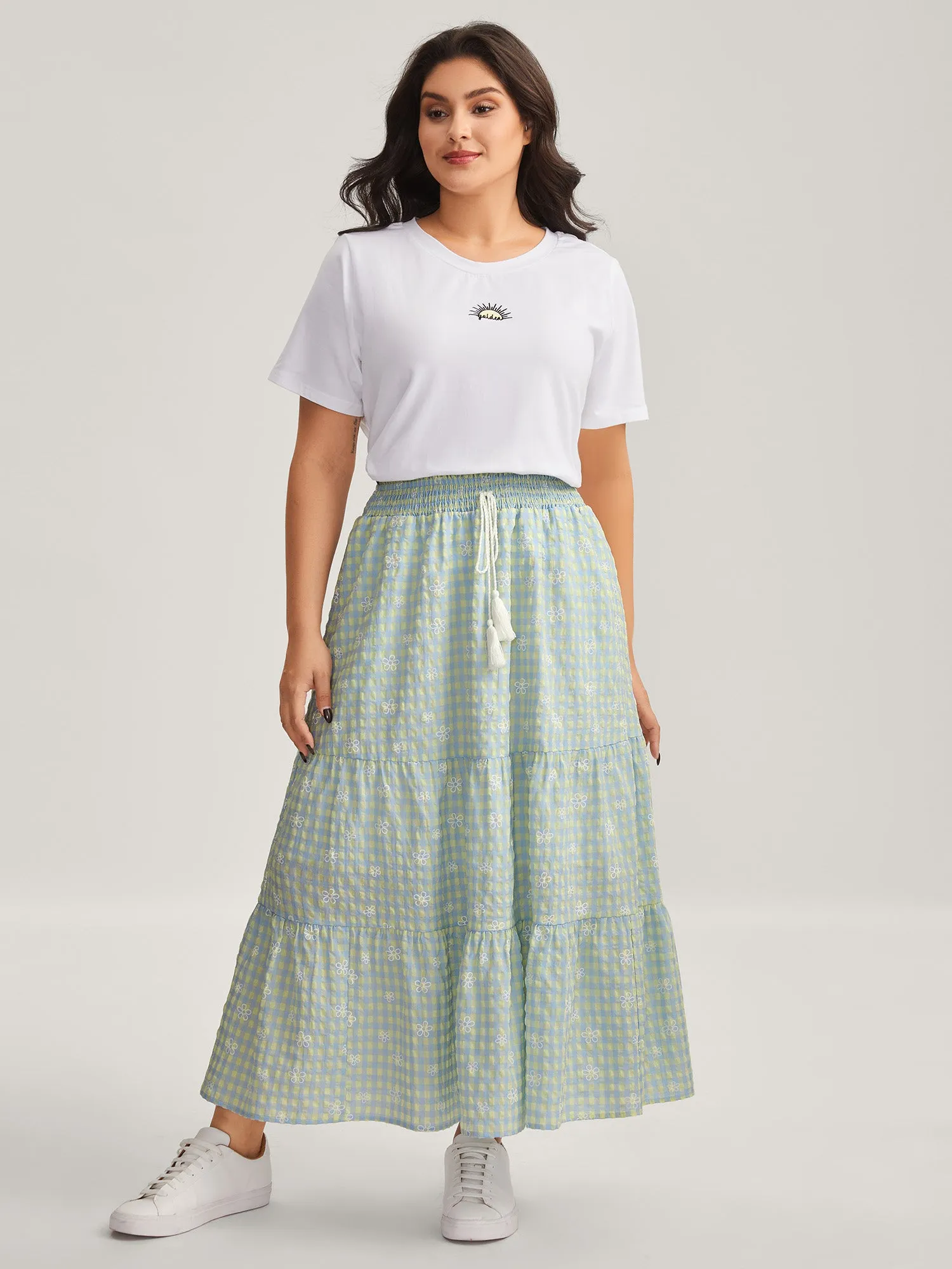 Plaid Floral Shirred Waist Maxi Skirt sold by Bloomchic product image thumbnail 2