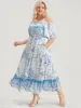 Off Shoulder Tie Neck Floral Print Midi Dress sold by Bloomchic