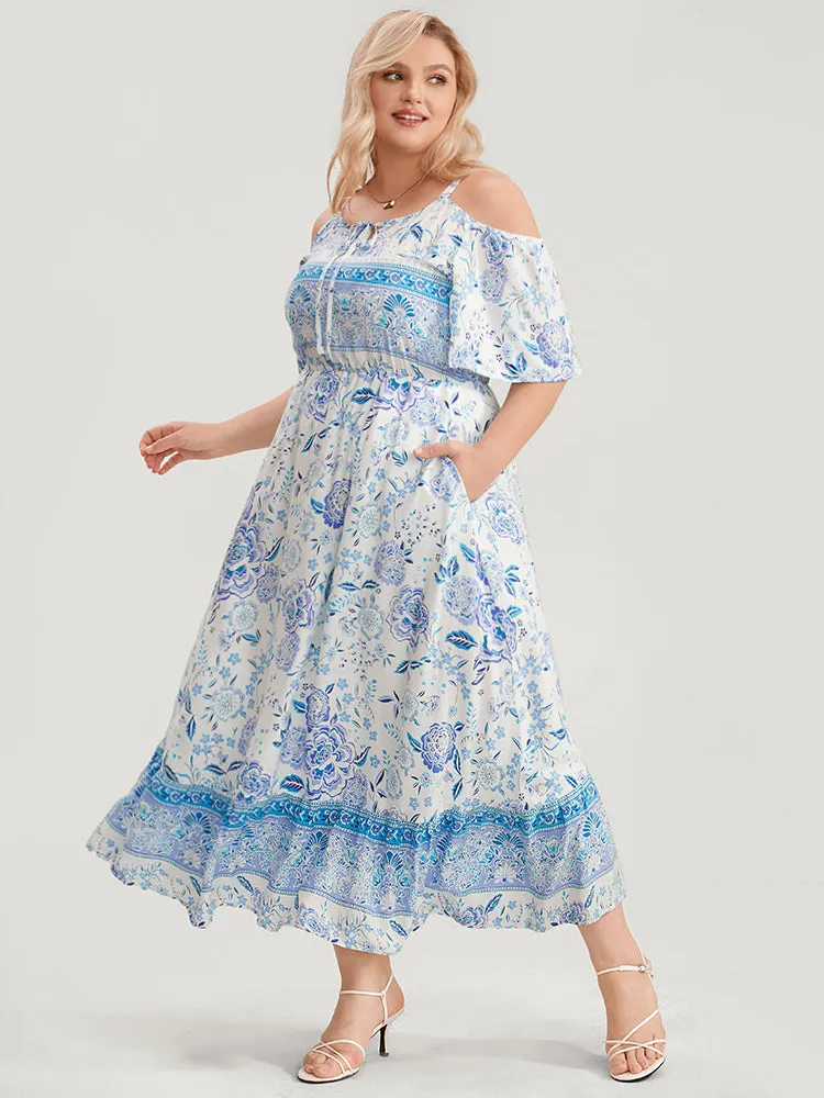 Off Shoulder Tie Neck Floral Print Midi Dress sold by Bloomchic product image thumbnail 2