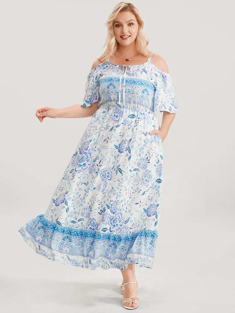 Off Shoulder Tie Neck Floral Print Midi Dress sold by Bloomchic product image thumbnail 3