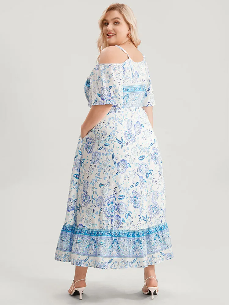 Off Shoulder Tie Neck Floral Print Midi Dress sold by Bloomchic product image thumbnail 4