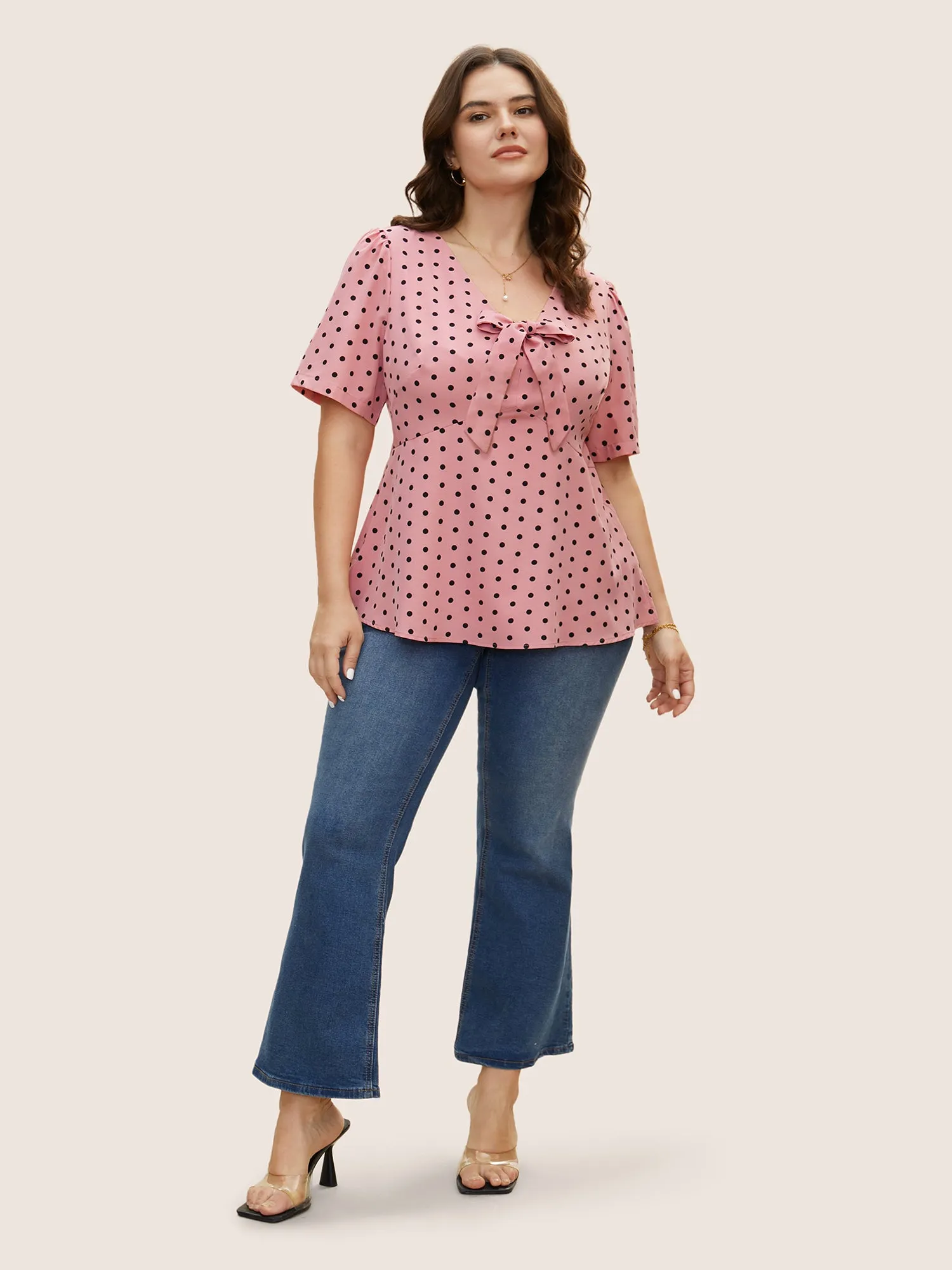 Polka Dot Ribbon Tied Collar Blouse sold by Bloomchic product image thumbnail 2