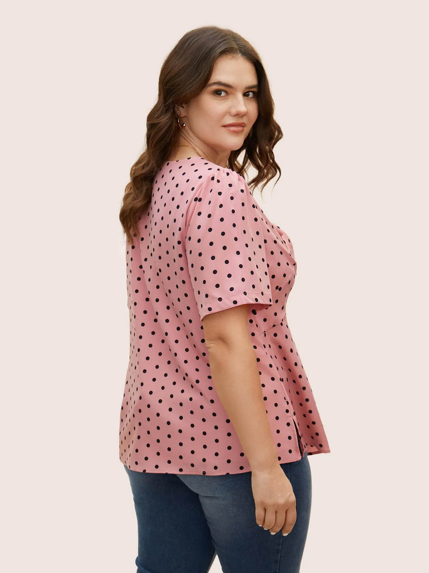 Polka Dot Ribbon Tied Collar Blouse sold by Bloomchic product image thumbnail 4