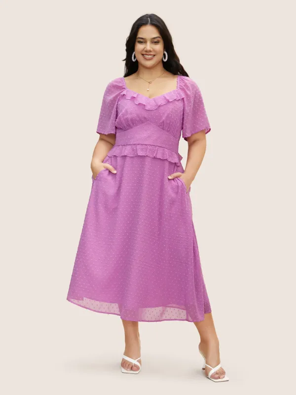 Textured Ruffles Shirred Raglan Sleeve Dress sold by Bloomchic