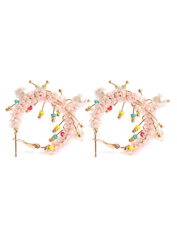 Color Beaded Decor Hoop Earrings sold by Bloomchic