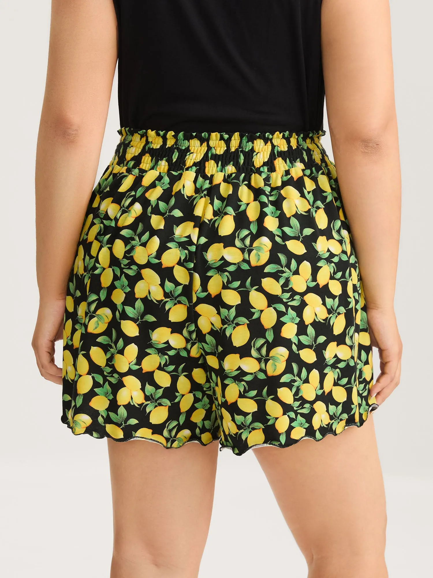 Lemon Print Wavy Hem Shirred Shorts sold by Bloomchic product image thumbnail 5