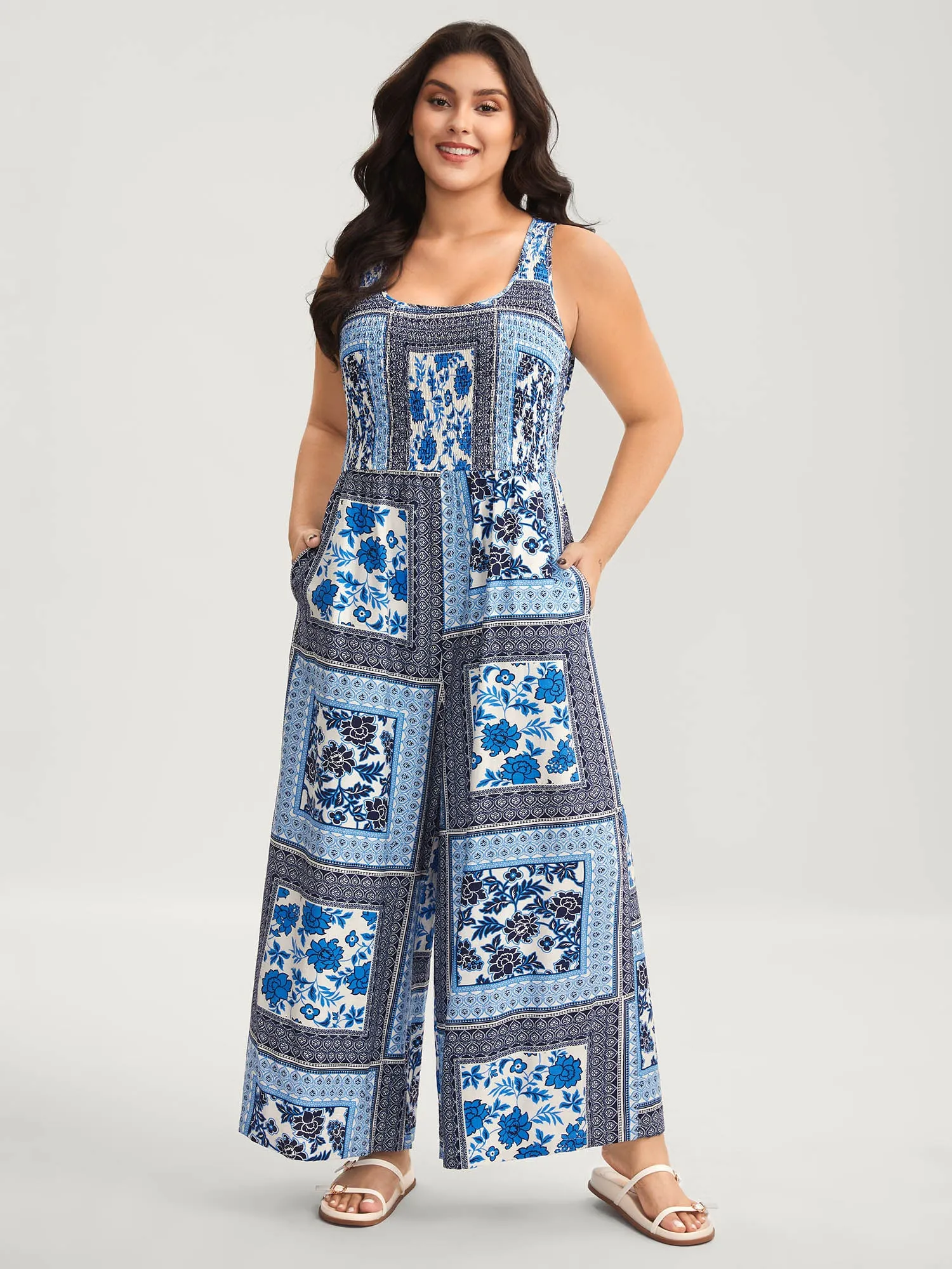 Floral Collage Shirred Straight-Leg Jumpsuit sold by Bloomchic product image thumbnail 3