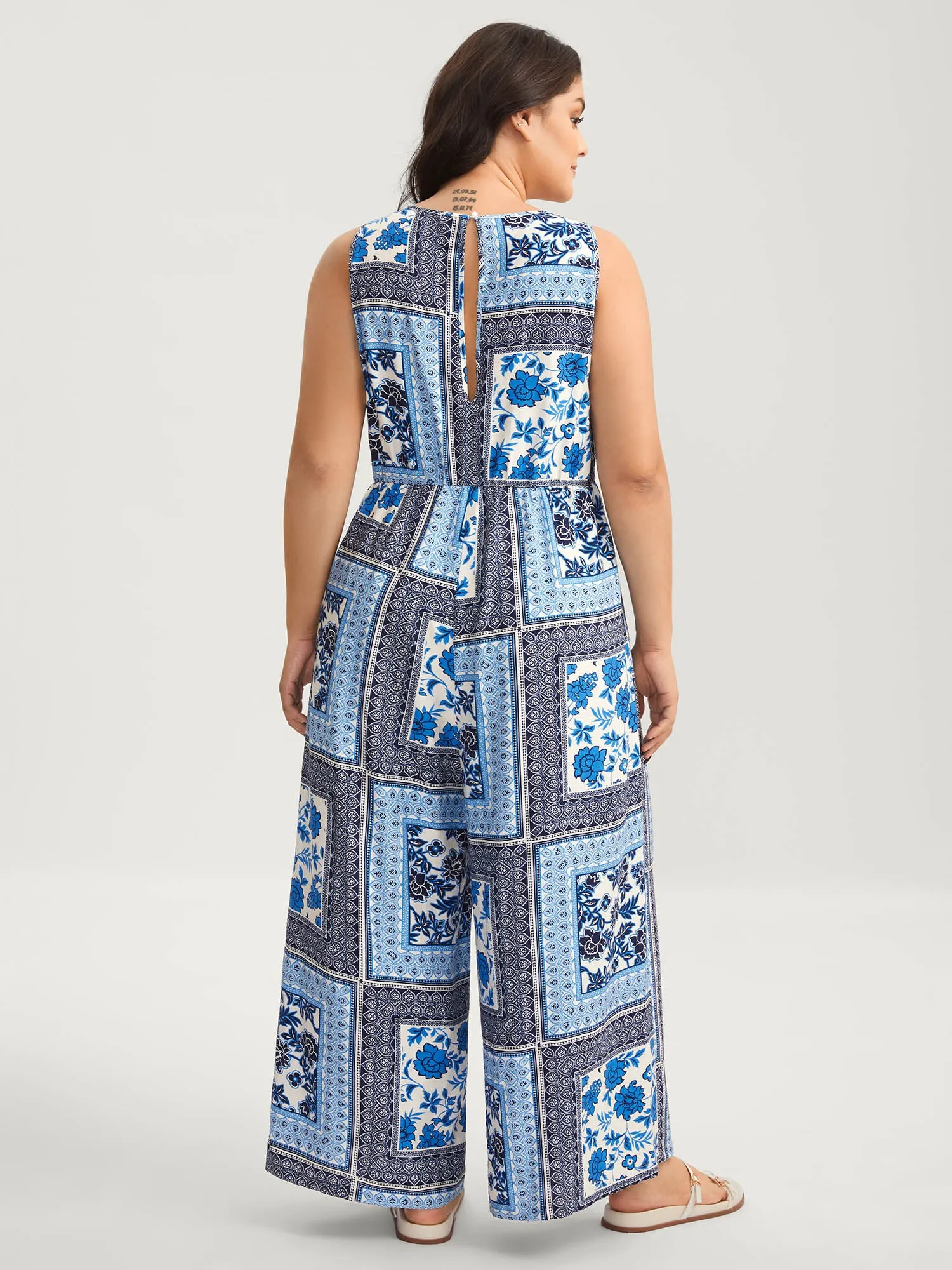 Floral Collage Shirred Straight-Leg Jumpsuit sold by Bloomchic product image thumbnail 4