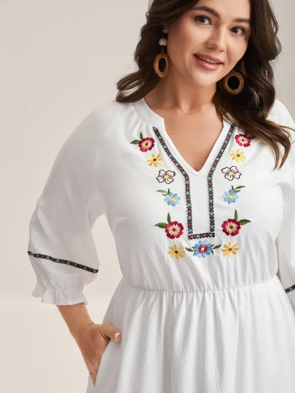 Floral Print A-Line Solid Midi Dress sold by Bloomchic