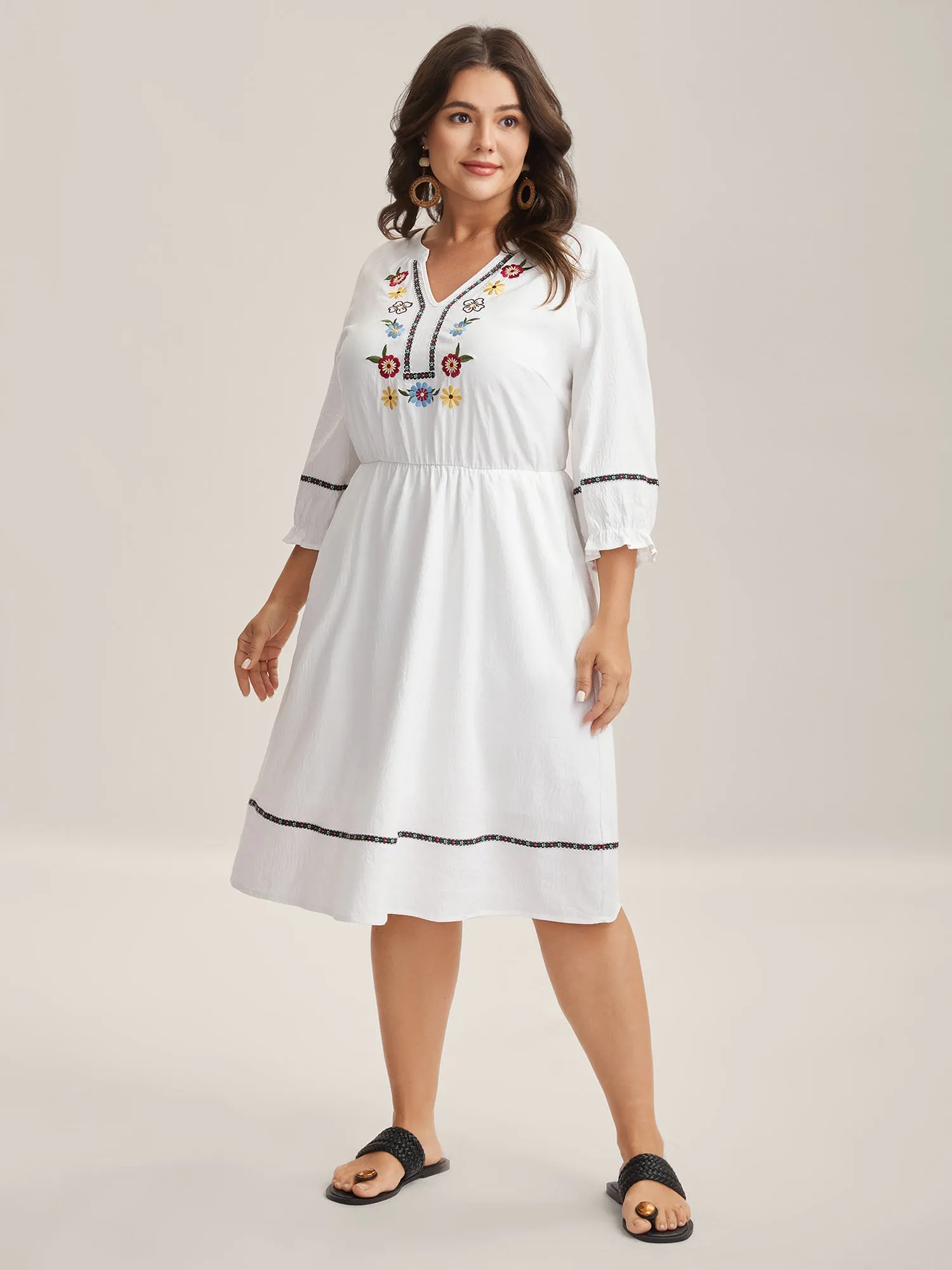 Floral Print A-Line Solid Midi Dress sold by Bloomchic product image thumbnail 3