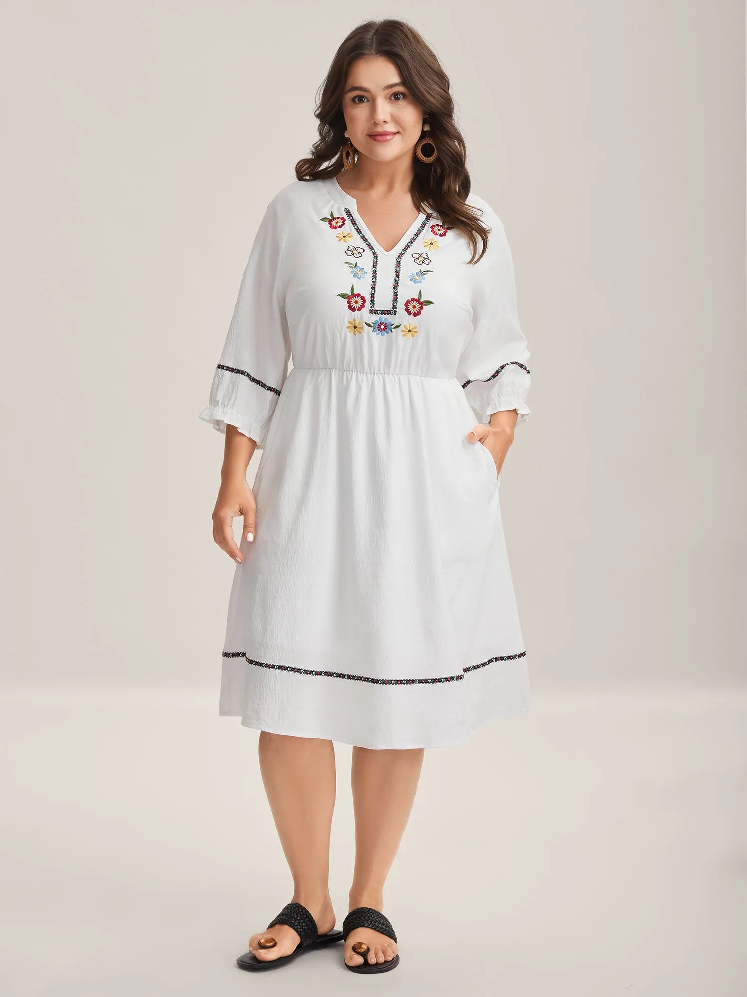 Floral Print A-Line Solid Midi Dress sold by Bloomchic product image thumbnail 2
