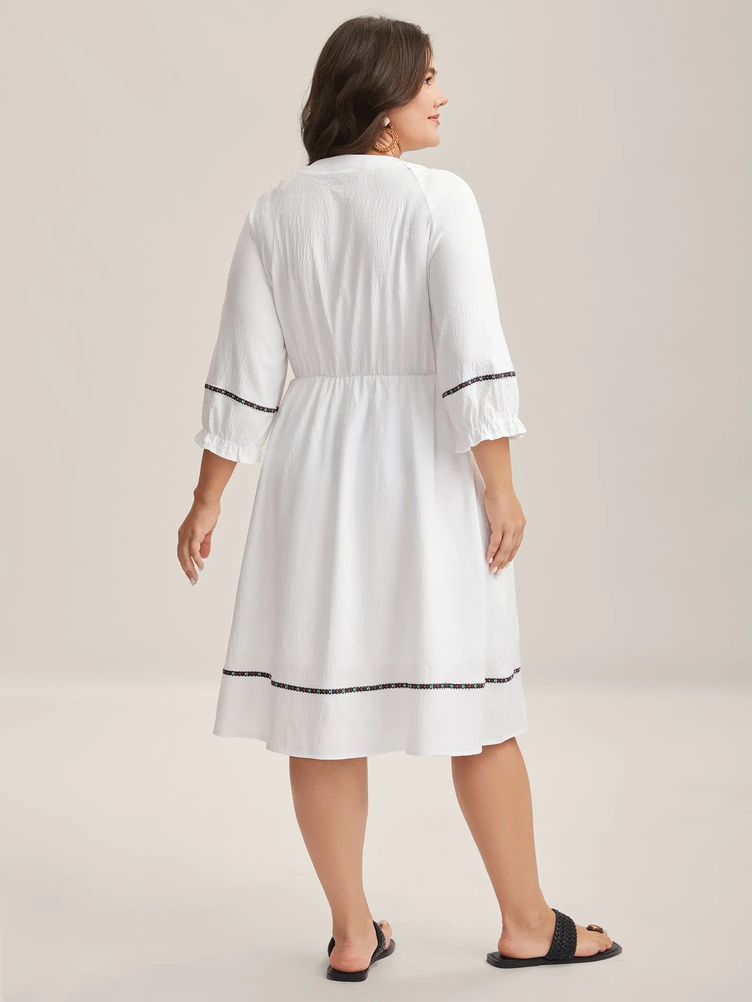 Floral Print A-Line Solid Midi Dress sold by Bloomchic product image thumbnail 4