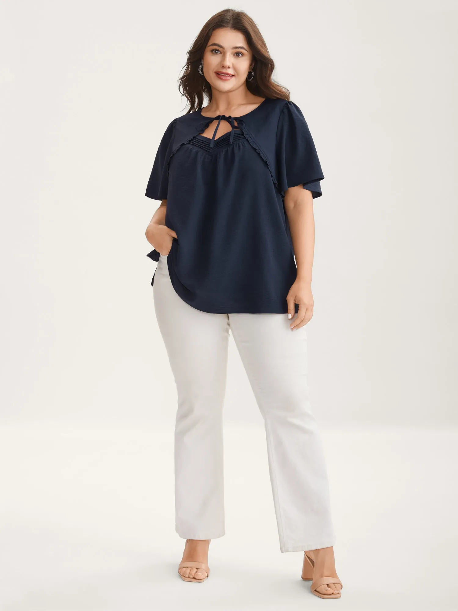 Toothpick Pleated Neck Tie Solid Blouse sold by Bloomchic product image thumbnail 3