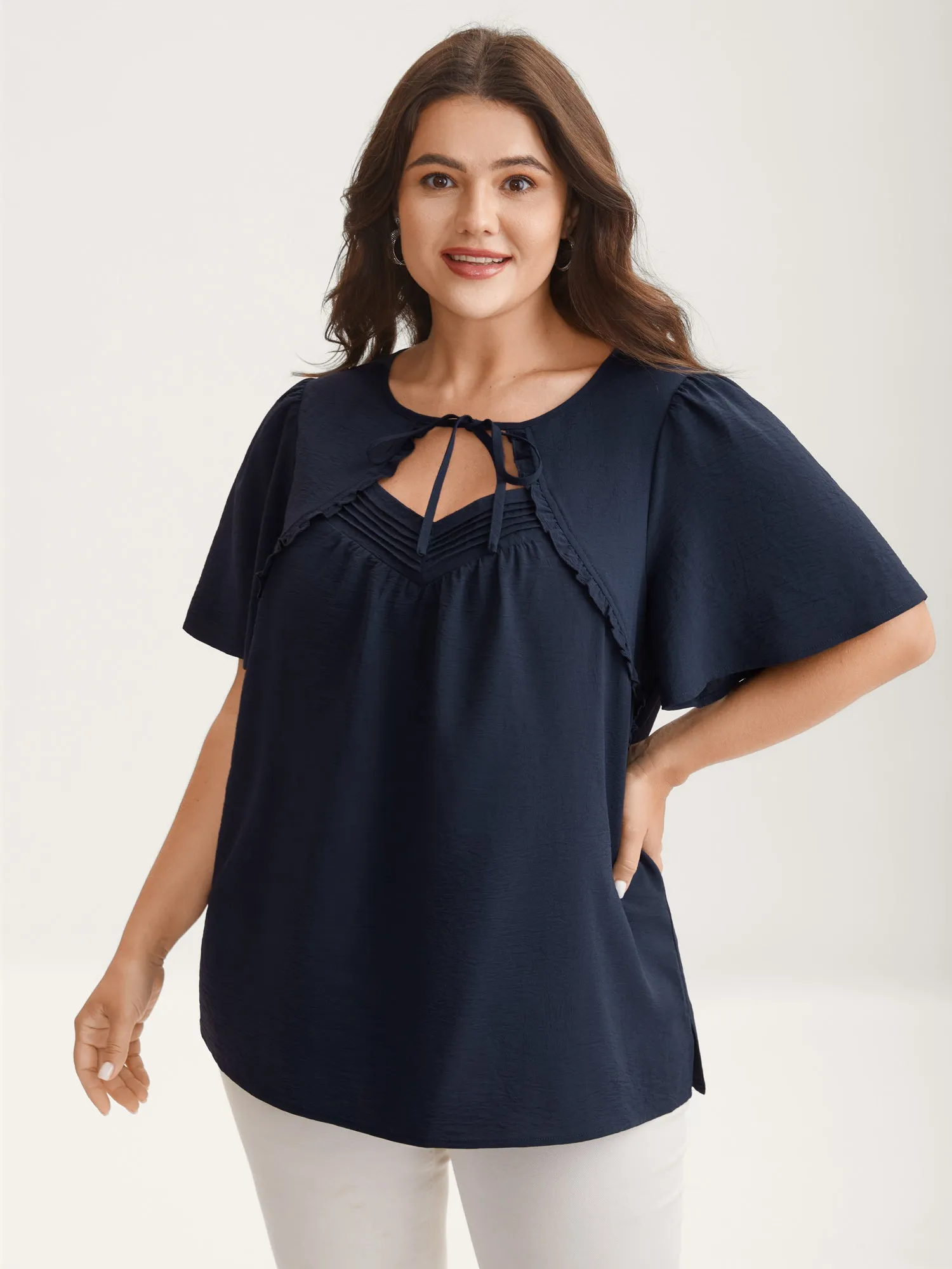 Toothpick Pleated Neck Tie Solid Blouse sold by Bloomchic product image thumbnail 2