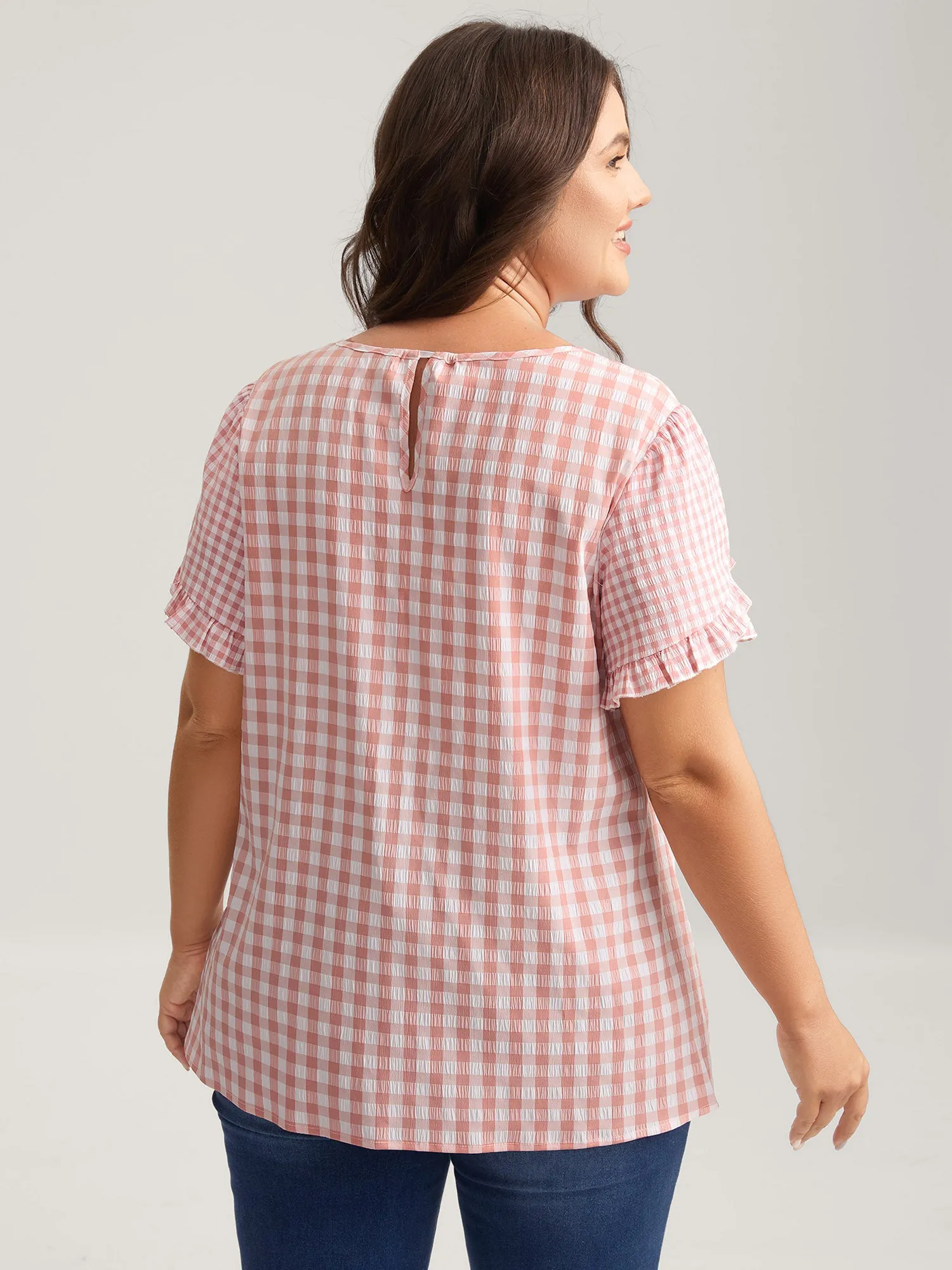 Sweet Gingham Wrinkled Petal Sleeve Blouse sold by Bloomchic product image thumbnail 4