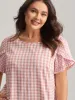 Sweet Gingham Wrinkled Petal Sleeve Blouse sold by Bloomchic