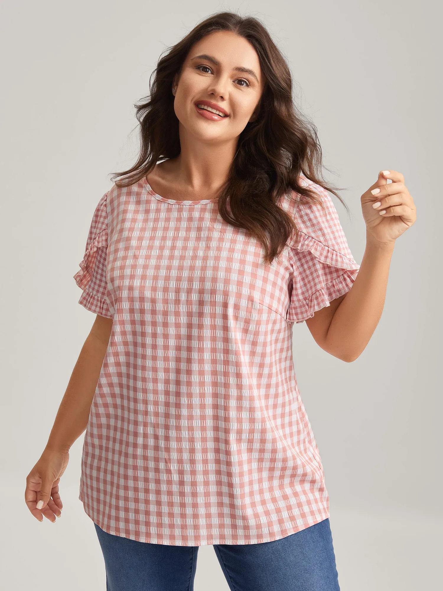 Sweet Gingham Wrinkled Petal Sleeve Blouse sold by Bloomchic product image thumbnail 2