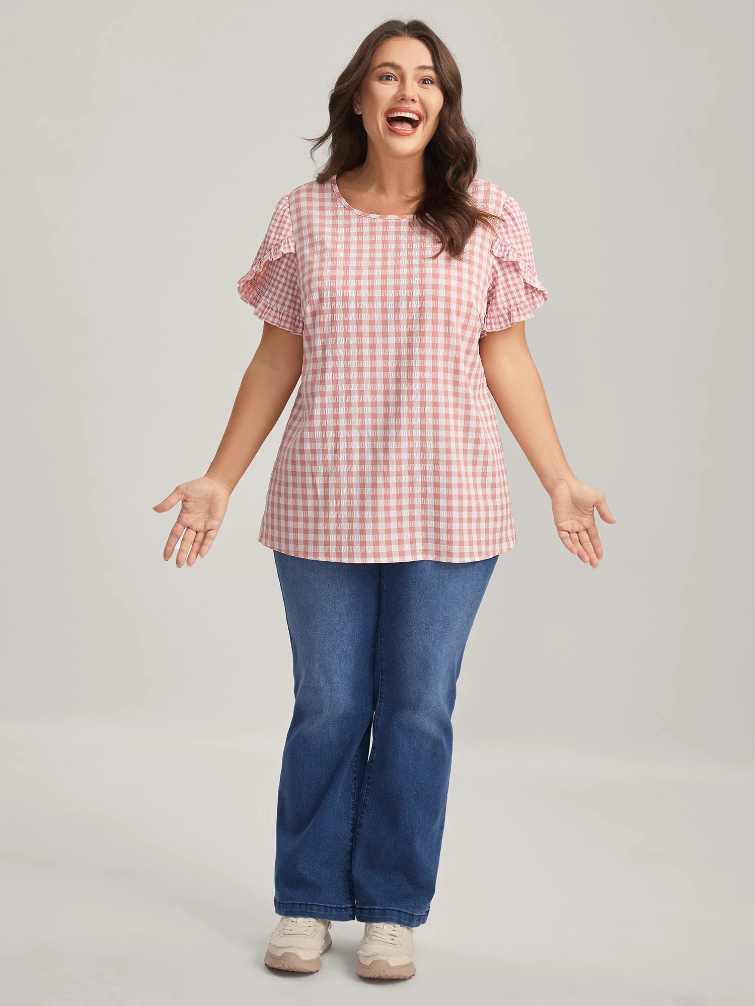Sweet Gingham Wrinkled Petal Sleeve Blouse sold by Bloomchic product image thumbnail 3