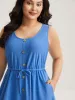 Textured Waist Drawstring Pockets Midi Dress sold by Bloomchic
